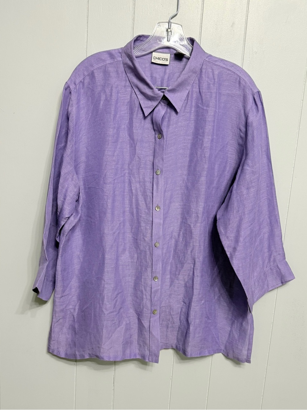 #16) Chico's Purple Linen,Silk Blend Button-Down Casual Shirt